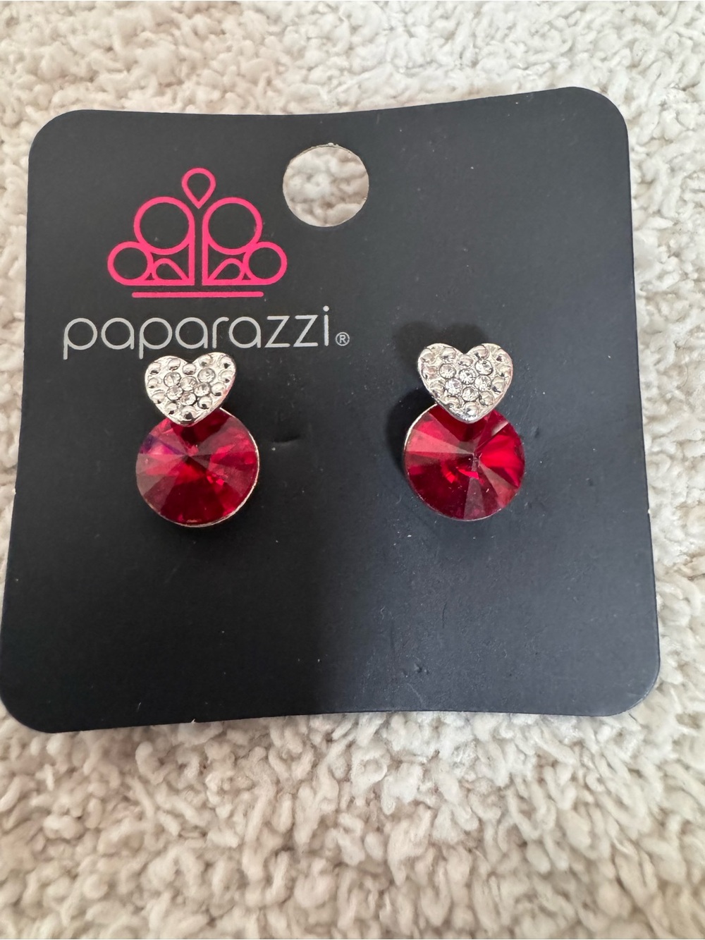 Paparazzi Sparkling Red Crystal Heart Drop Studs